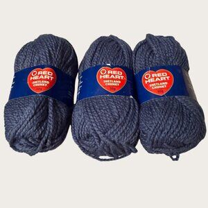 Lot of 3 Red Heart Shetland Chunky Yarn Medium Blue Wool Blend